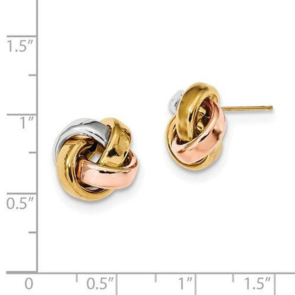 14k gold tri color 14mm love knot post earrings