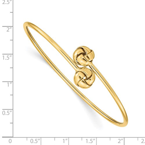 14k yellow gold love knot flexible slip on cuff bangle bracelet