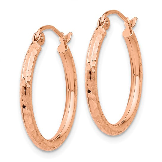 10k rose gold diamond cut round hoop earrings 20mm x 2mm