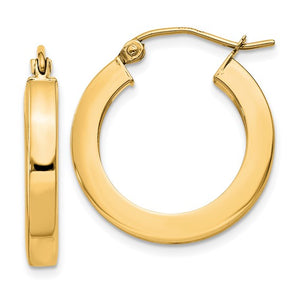 10k Yellow Gold Classic Square Tube Round Hoop Earrings 19mm x 3mm