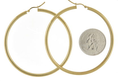 10k yellow gold classic round hoop earrings 60mm x 3mm
