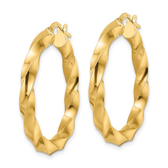 14k Yellow Gold Twisted Round Hoop Earrings 33mm x 4mm