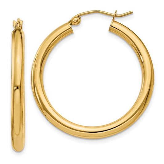 14K Yellow Gold 30mm x 3mm Lightweight Classic Round Hoop Earrings
