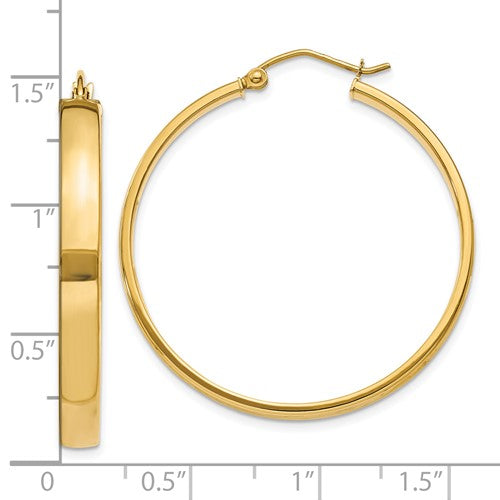 10k Yellow Gold Classic Square Tube Round Hoop Earrings 35mm x 4mm