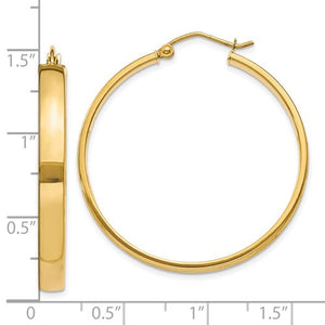 10k Yellow Gold Classic Square Tube Round Hoop Earrings 35mm x 4mm