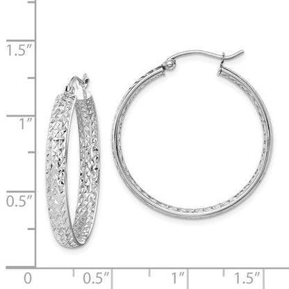 14k white gold diamond cut inside outside round hoop earrings 26mm x 3.75mm