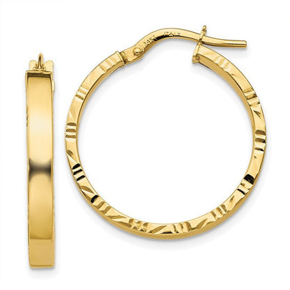 10k yellow gold diamond cut edge round hoop earrings 23mm x 3mm