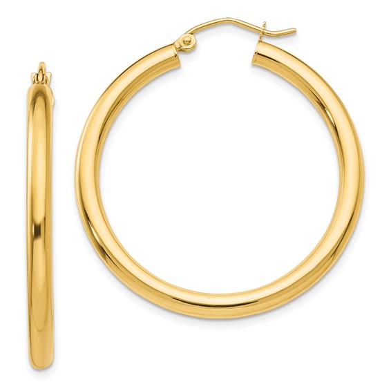 10k yellow gold classic round hoop earrings 35mm x 3mm
