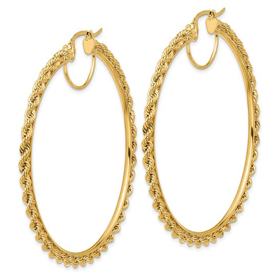 10k yellow gold diamond cut rope round hoop earrings 65mm x 2.95mm