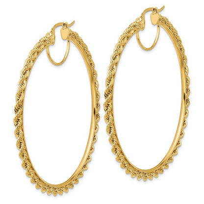 10k yellow gold diamond cut rope round hoop earrings 65mm x 2.95mm
