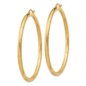 10K Yellow Gold Satin Diamond Cut Round Hoop Earrings 56mm x 3mm