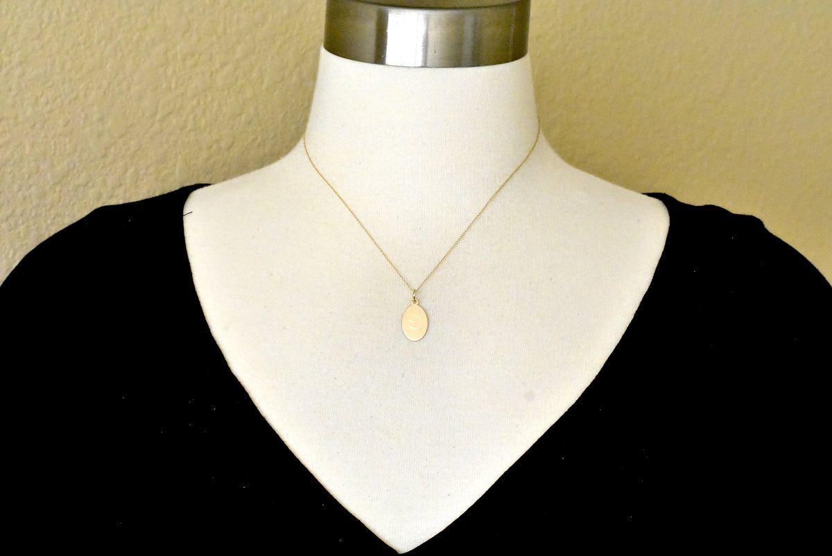 14k yellow gold oval disc pendant charm personalized engraved initial letter monogram