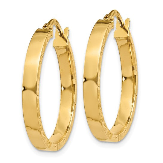 10k yellow gold diamond cut edge round hoop earrings 23mm x 3mm