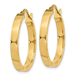 10K Yellow Gold Diamond Cut Edge Round Hoop Earrings 23mm x 3mm