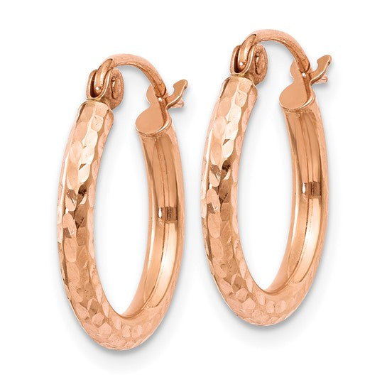 10k rose gold diamond cut round hoop earrings 14mm x 2mm