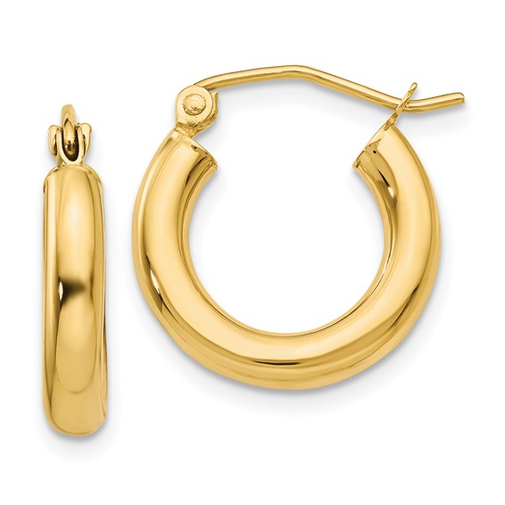 10k yellow gold classic round hoop earrings 16mm x 3mm