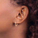 Φόρτωση εικόνας στο εργαλείο προβολής Συλλογής, 14K Rose Gold Diamond Cut Textured Classic Round Hoop Earrings 14mm x 2mm
