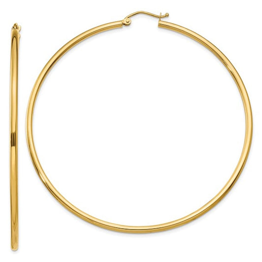 14K Yellow Gold 65mm x 2mm Lightweight Classic Round Hoop Earrings