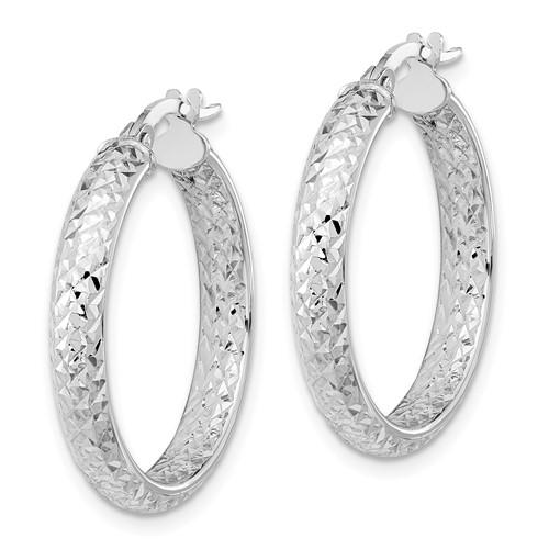 14k white gold diamond cut inside outside round hoop earrings 25mm x 3.75mm