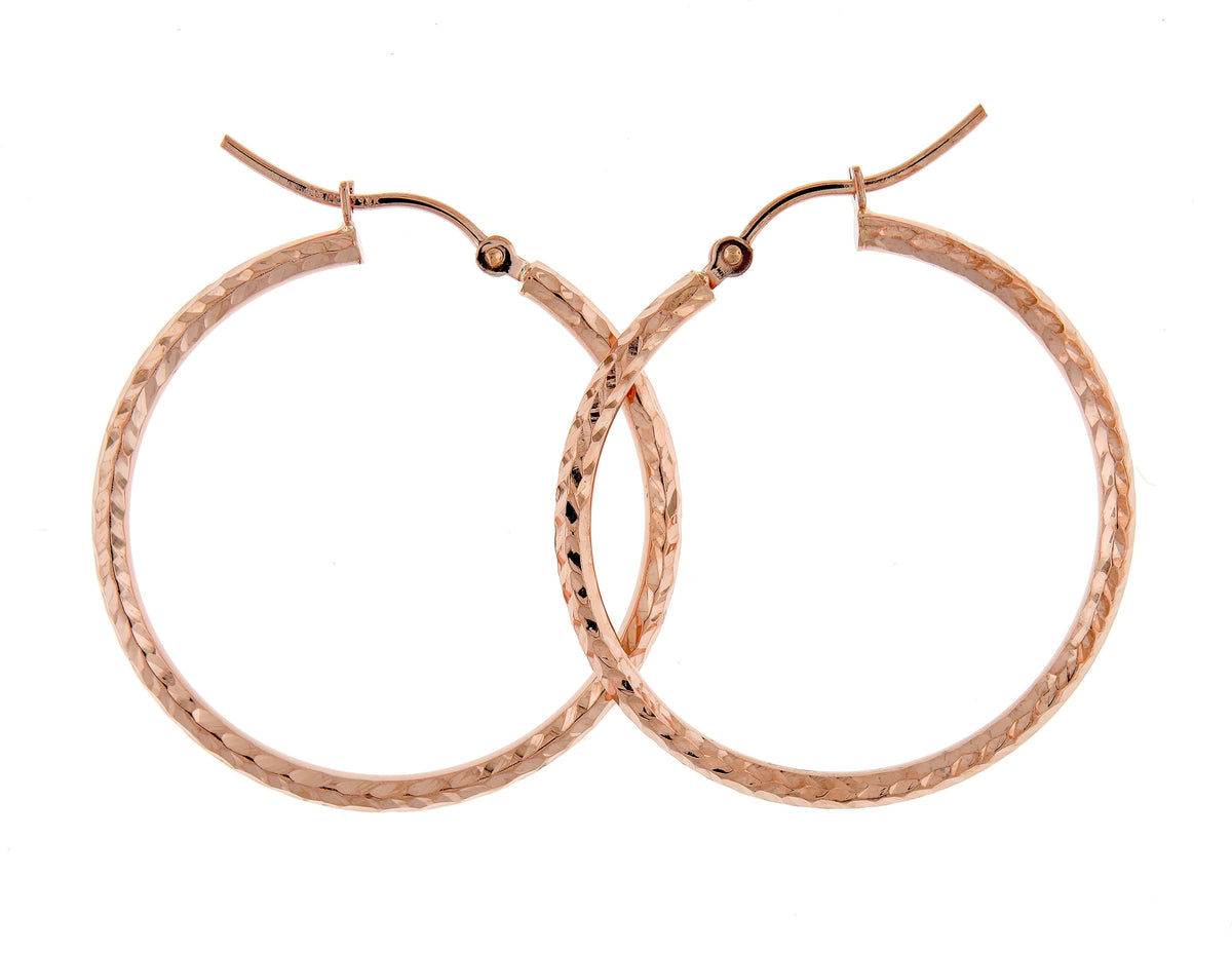 14k rose gold 30mm x 2mm diamond cut round hoop earrings