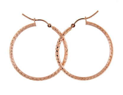 14k rose gold 30mm x 2mm diamond cut round hoop earrings