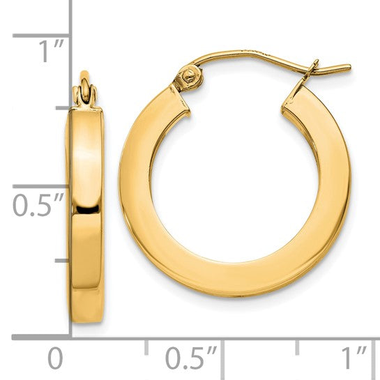 10k yellow gold classic square tube round hoop earrings 19mm x 3mm