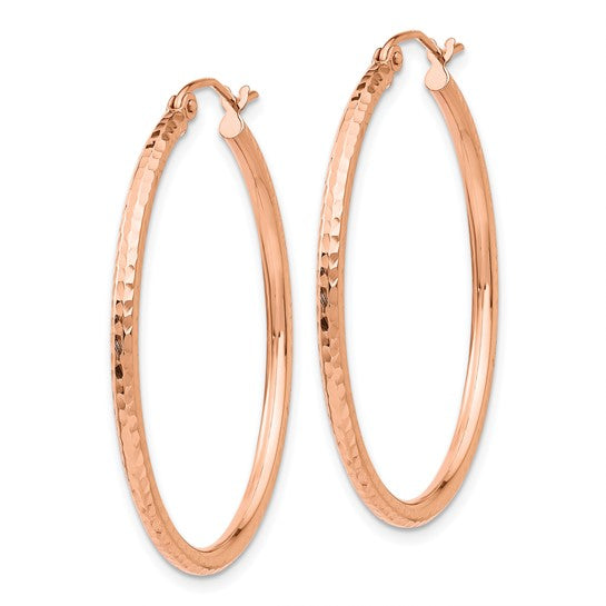 10k rose gold diamond cut round hoop earrings 35mm x 2mm