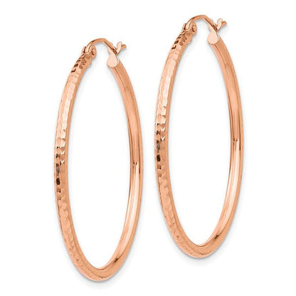 10k rose gold diamond cut round hoop earrings 35mm x 2mm