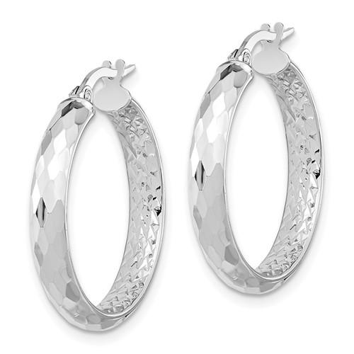 14k white gold diamond cut inside outside round hoop earrings 25mm x 3.75mm