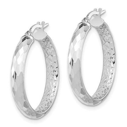 14k white gold diamond cut inside outside round hoop earrings 25mm x 3.75mm