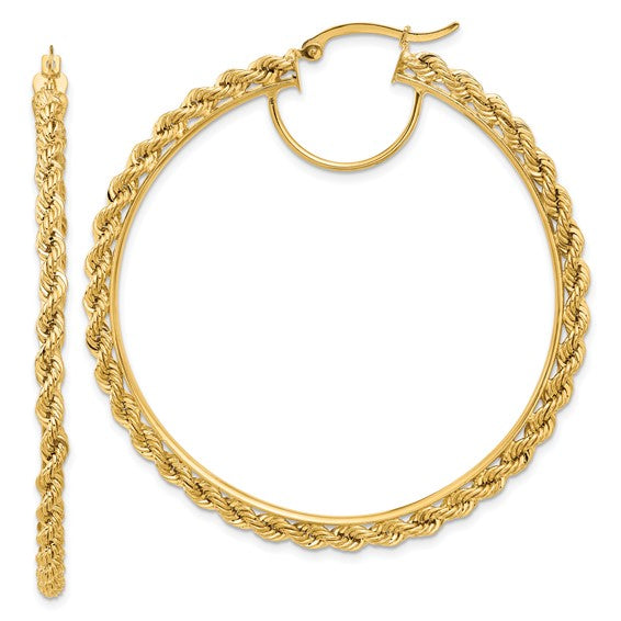 10k yellow gold diamond cut rope round hoop earrings 55mm x 2.95mm