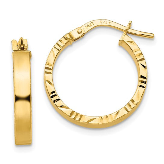10k yellow gold diamond cut edge round hoop earrings 18mm x 3mm