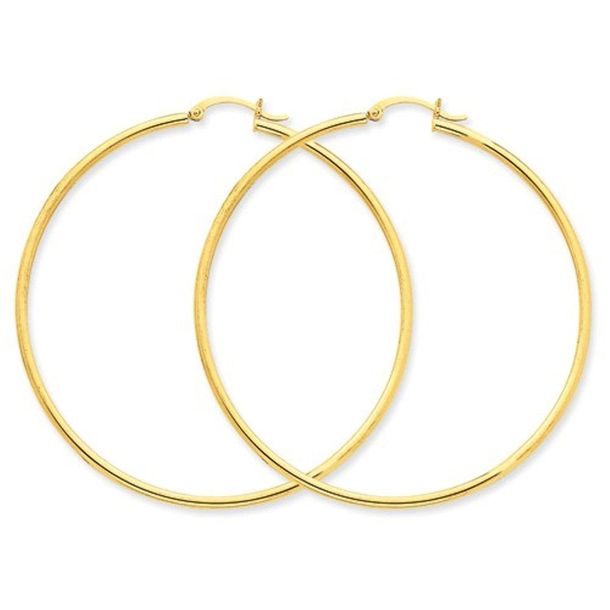 14K Yellow Gold 60mm x 2mm Lightweight Classic Round Hoop Earrings