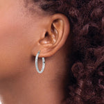 Indlæs billede til gallerivisning 14k White Gold Diamond Cut Round Hoop Earrings 24mm x 2.5mm

