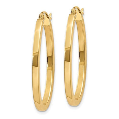 14K Yellow Gold 30mm x 18.5mm x 2mm Classic Oval Hoop Earrings