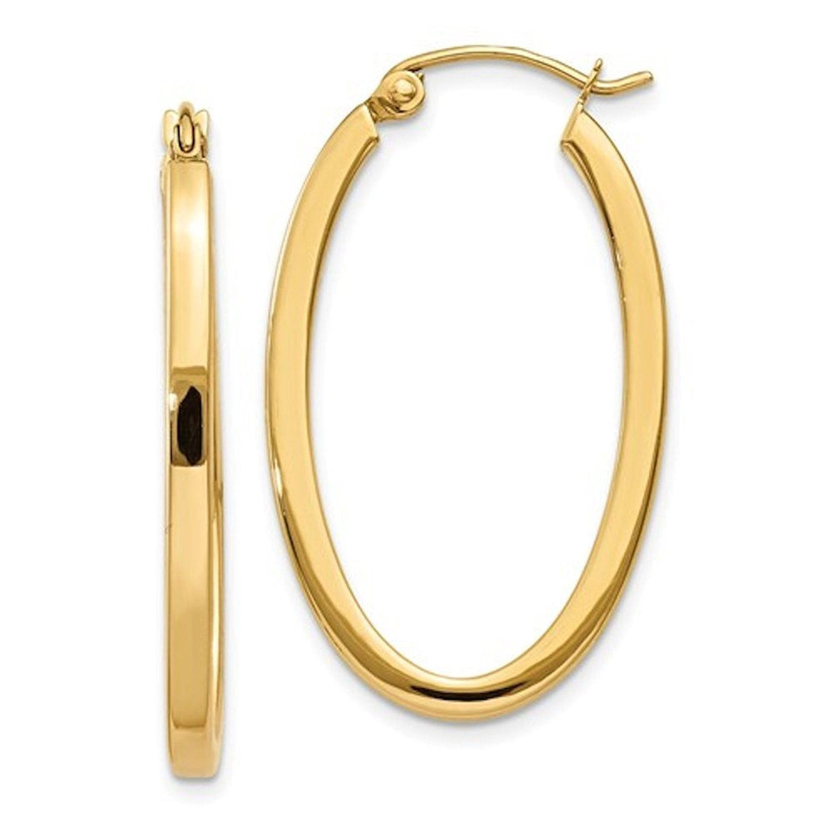 14K Yellow Gold 30mm x 18.5mm x 2mm Classic Oval Hoop Earrings
