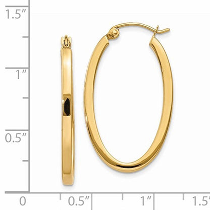 14K Yellow Gold 30mm x 18.5mm x 2mm Classic Oval Hoop Earrings