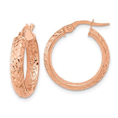 14k rose gold diamond cut inside outside round hoop earrings 19mm x 3.75mm