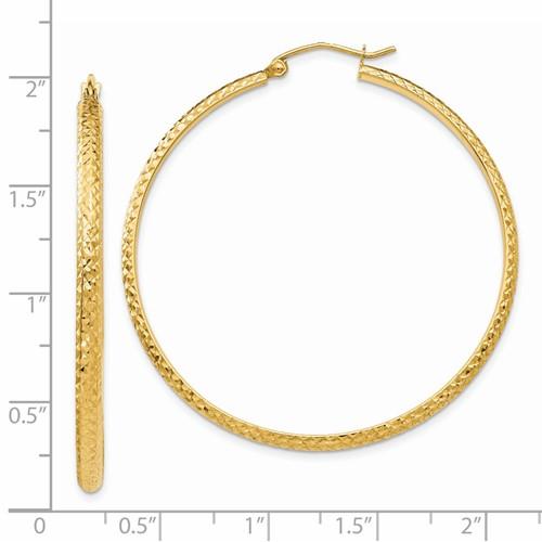 14k yellow gold diamond cut round hoop earrings 45mm x 2.5mm