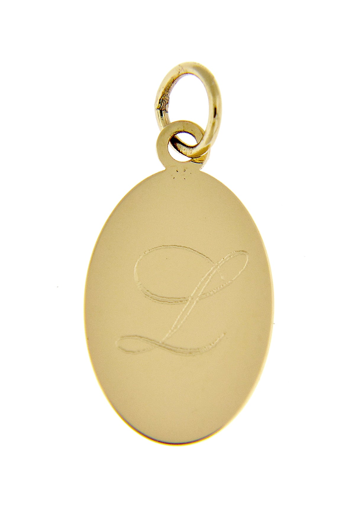 14k yellow gold oval disc pendant charm personalized engraved initial letter monogram