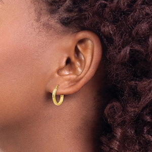 14k Yellow Gold Diamond Cut Round Hoop Earrings 15mm x 2.5mm