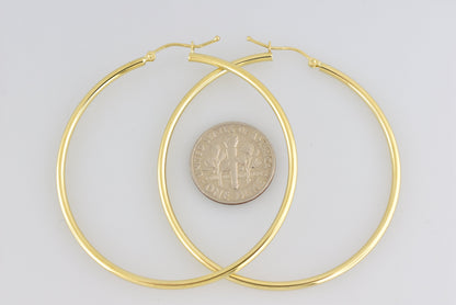 14K Yellow Gold 50mm x 2mm Lightweight Classic Round Hoop Earrings