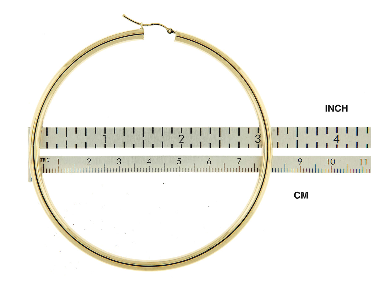 14k yellow gold 3.15 inch diameter extra large giant gigantic round classic hoop earrings 80mm x 4mm