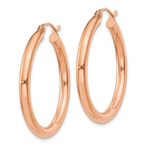 14k rose gold classic round hoop earrings 30mm x 3mm