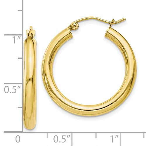10k yellow gold classic round hoop earrings 25mm x 3mm
