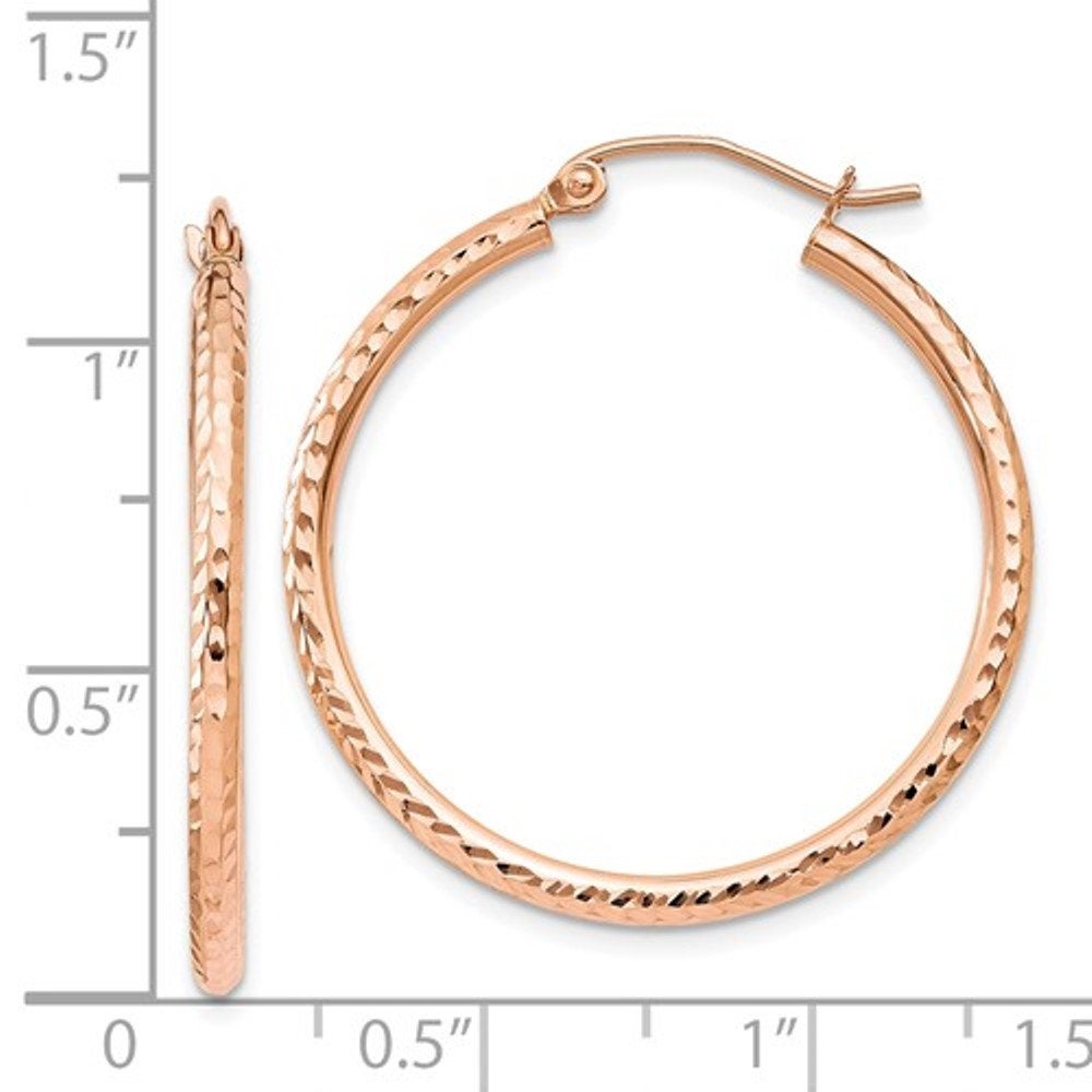 14k rose gold 30mm x 2mm diamond cut round hoop earrings