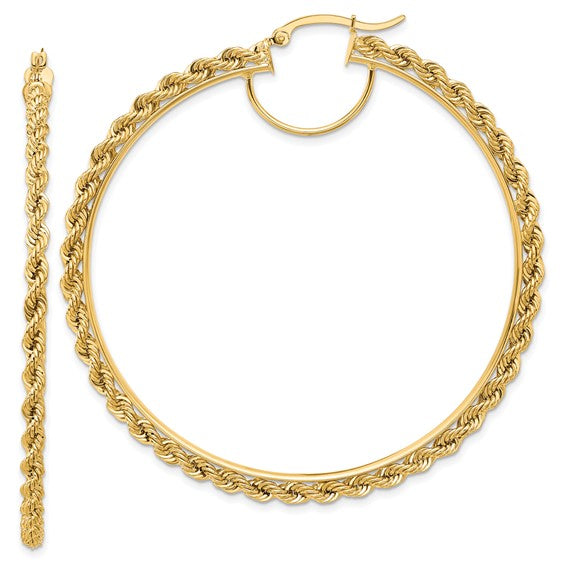 10k yellow gold diamond cut rope round hoop earrings 65mm x 2.95mm