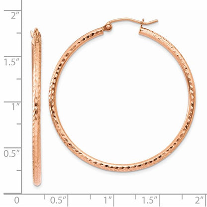 14k rose gold diamond cut textured classic round hoop earrings 40mm x 2mm
