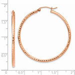Φόρτωση εικόνας στο εργαλείο προβολής Συλλογής, 14K Rose Gold Diamond Cut Textured Classic Round Hoop Earrings 40mm x 2mm

