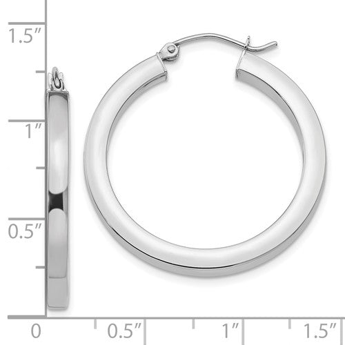 10k white gold classic square tube round hoop earrings 31mm x 3mm